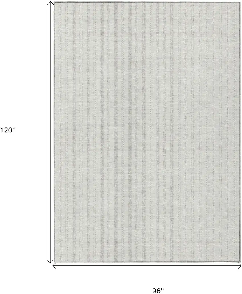 Ivory And Beige Striped Washable Indoor Outdoor Area Rug Photo 3