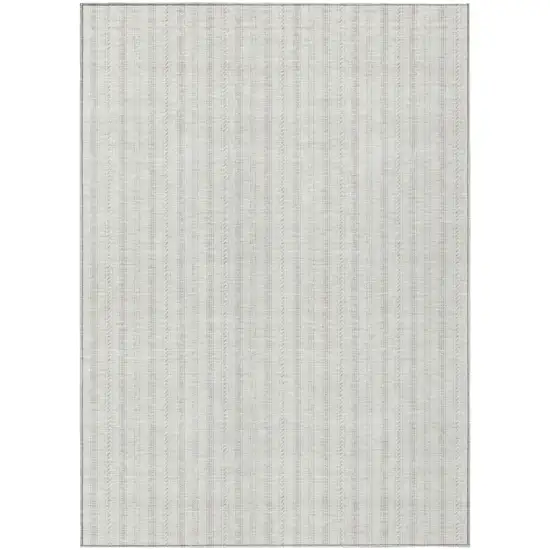 Ivory And Beige Striped Washable Indoor Outdoor Area Rug Photo 2