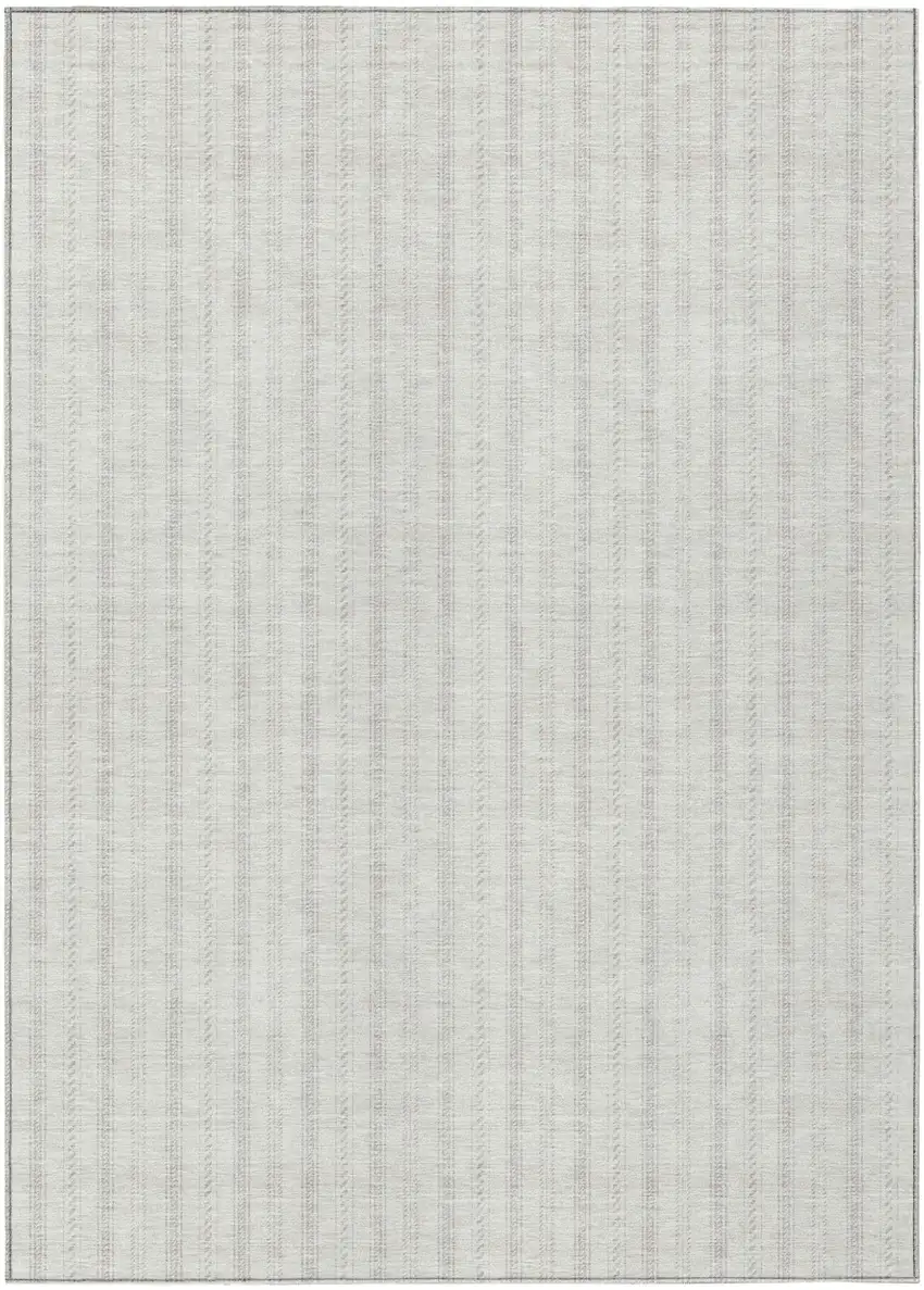 Ivory And Beige Striped Washable Indoor Outdoor Area Rug Photo 2