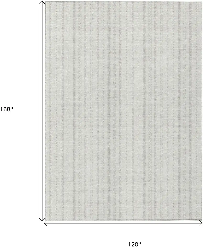 Ivory And Beige Striped Washable Indoor Outdoor Area Rug Photo 3