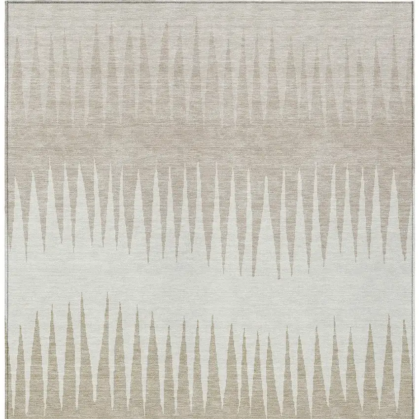 Ivory And Beige Striped Washable Indoor Outdoor Area Rug Photo 6