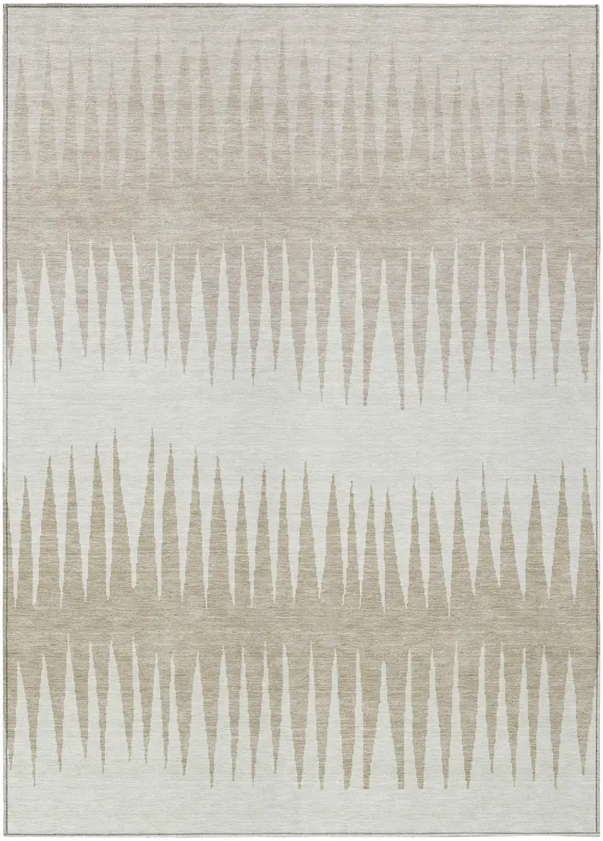 Ivory And Beige Striped Washable Indoor Outdoor Area Rug Photo 2
