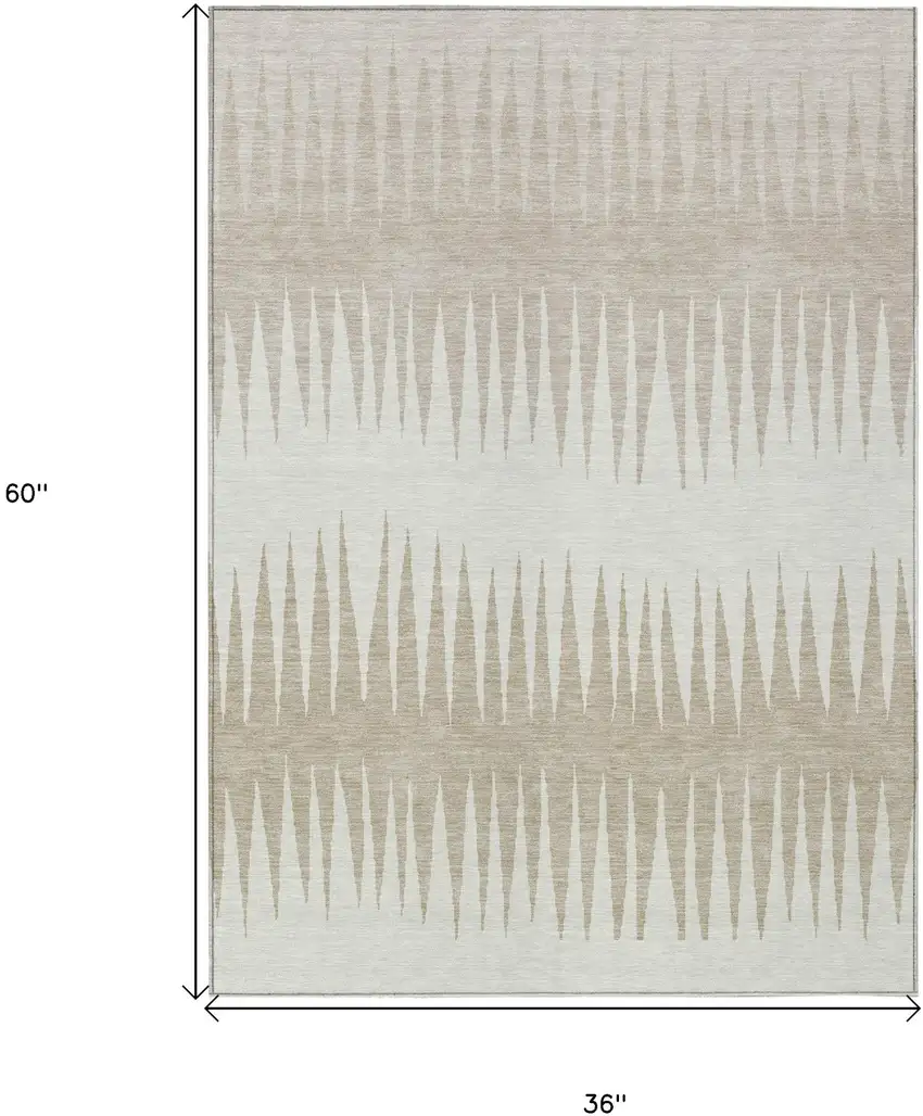 Ivory And Beige Striped Washable Indoor Outdoor Area Rug Photo 3