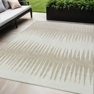 Photo of Ivory And Beige Striped Washable Indoor Outdoor Area Rug