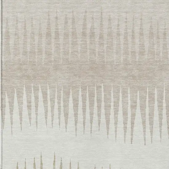 Ivory And Beige Striped Washable Indoor Outdoor Area Rug Photo 6
