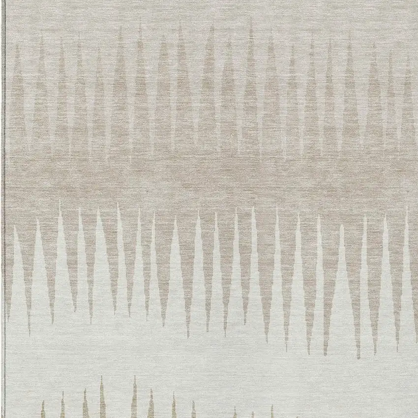 Ivory And Beige Striped Washable Indoor Outdoor Area Rug Photo 6