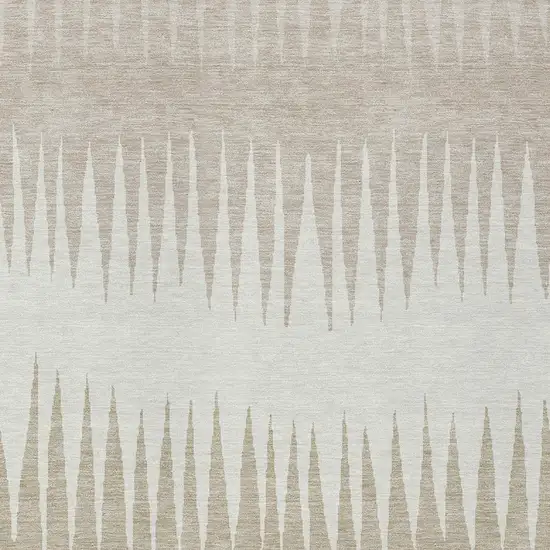 Ivory And Beige Striped Washable Indoor Outdoor Area Rug Photo 6