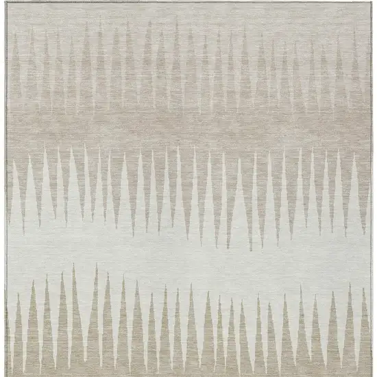 Ivory And Beige Striped Washable Indoor Outdoor Area Rug Photo 7