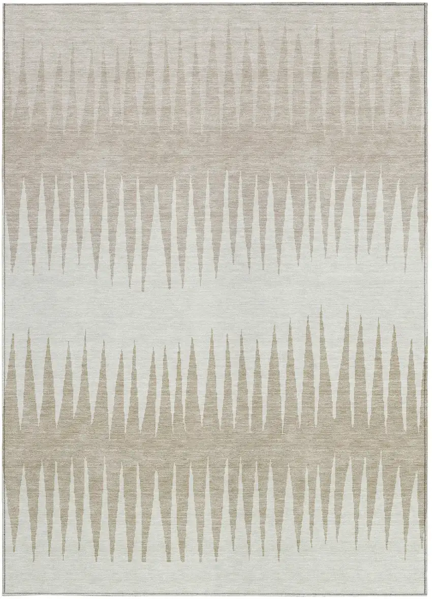 Ivory And Beige Striped Washable Indoor Outdoor Area Rug Photo 7