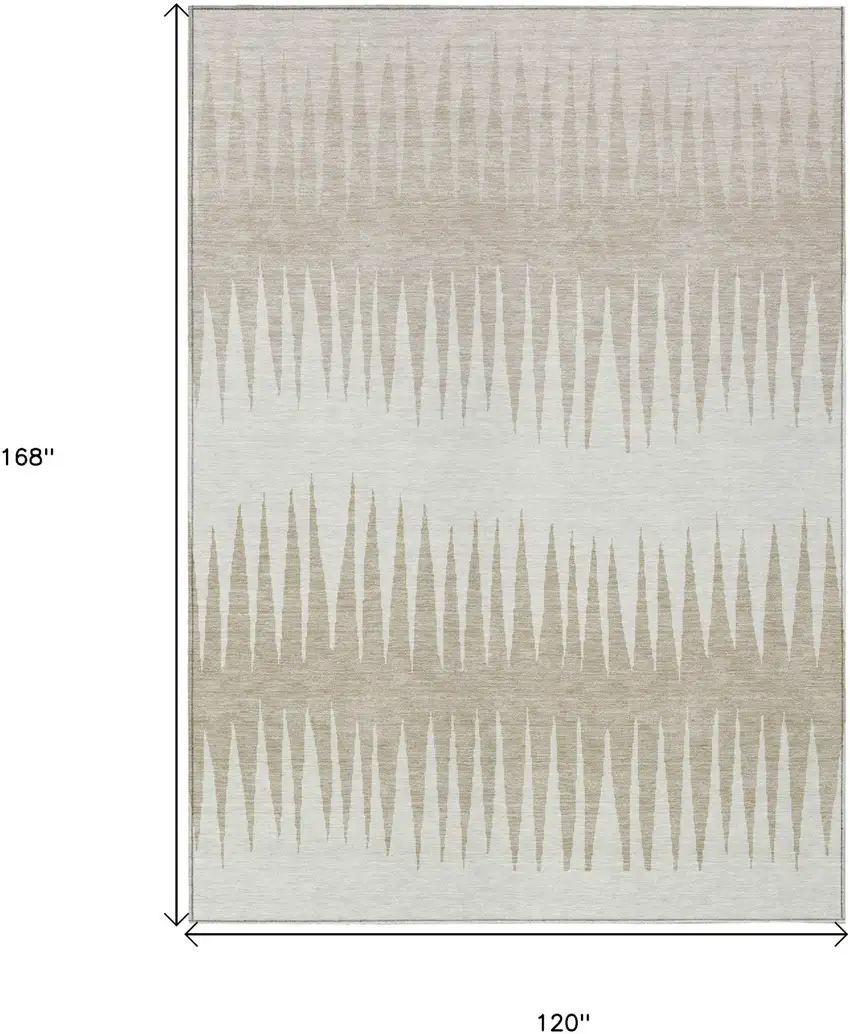 Ivory And Beige Striped Washable Indoor Outdoor Area Rug Photo 3