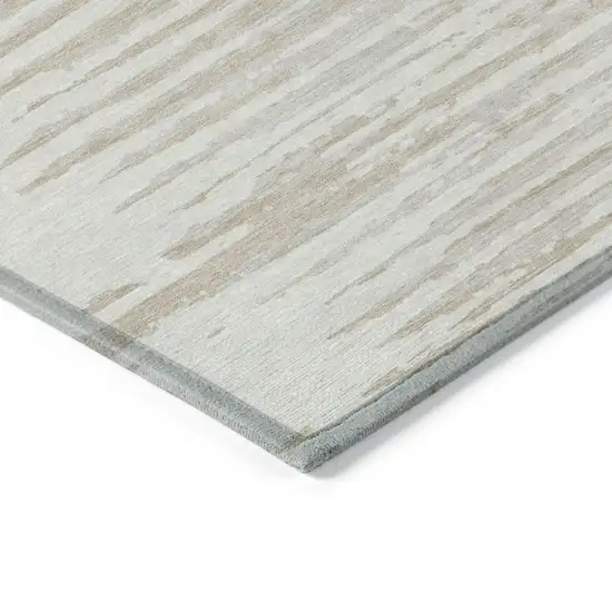 Ivory And Beige Striped Washable Indoor Outdoor Area Rug Photo 5