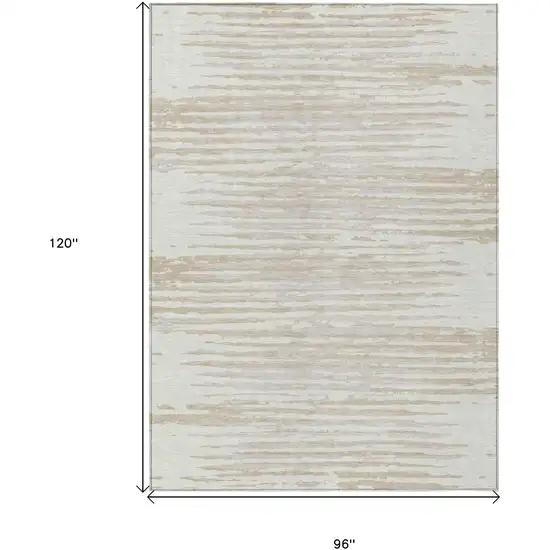 Ivory And Beige Striped Washable Indoor Outdoor Area Rug Photo 3