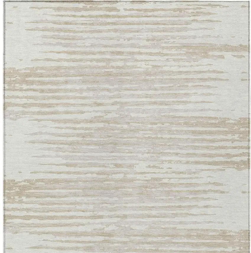 Ivory And Beige Striped Washable Indoor Outdoor Area Rug Photo 7