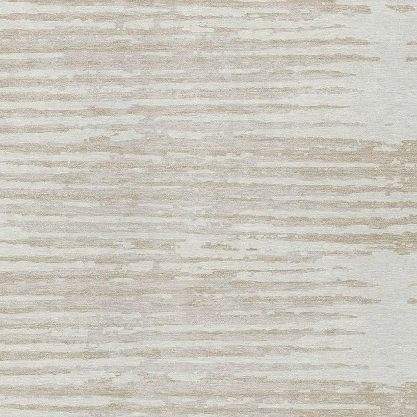 Ivory And Beige Striped Washable Indoor Outdoor Area Rug Photo 6