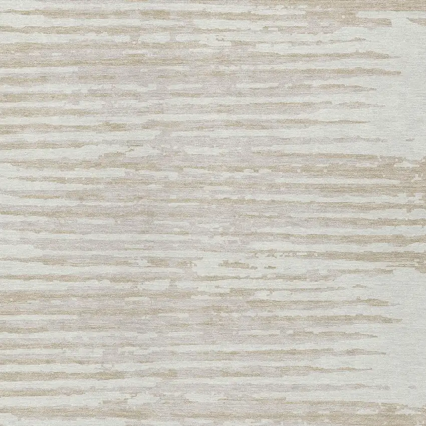 Ivory And Beige Striped Washable Indoor Outdoor Area Rug Photo 6