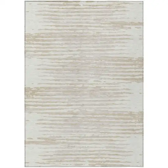 Ivory And Beige Striped Washable Indoor Outdoor Area Rug Photo 2