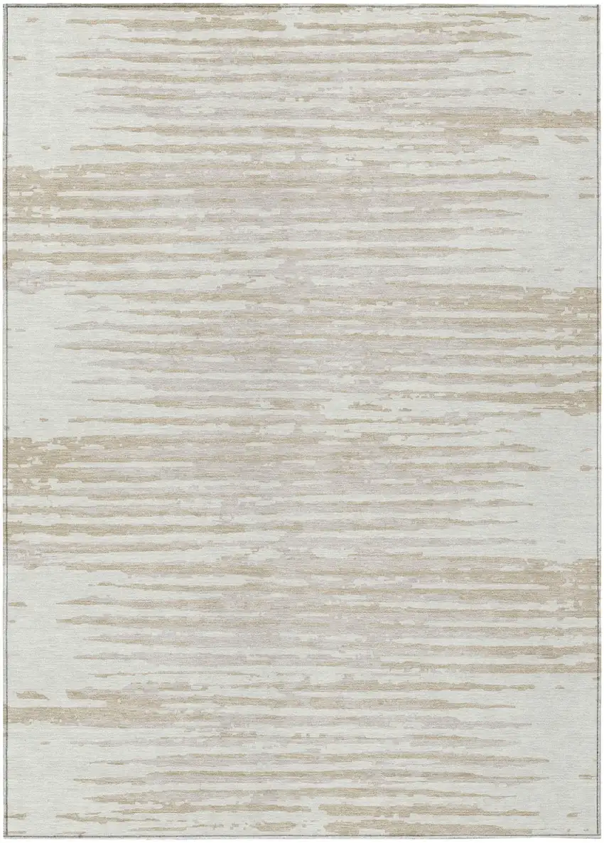 Ivory And Beige Striped Washable Indoor Outdoor Area Rug Photo 2