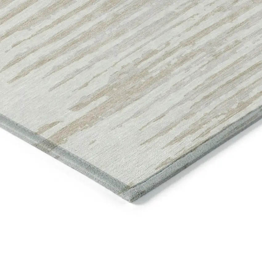Ivory And Beige Striped Washable Indoor Outdoor Area Rug Photo 5