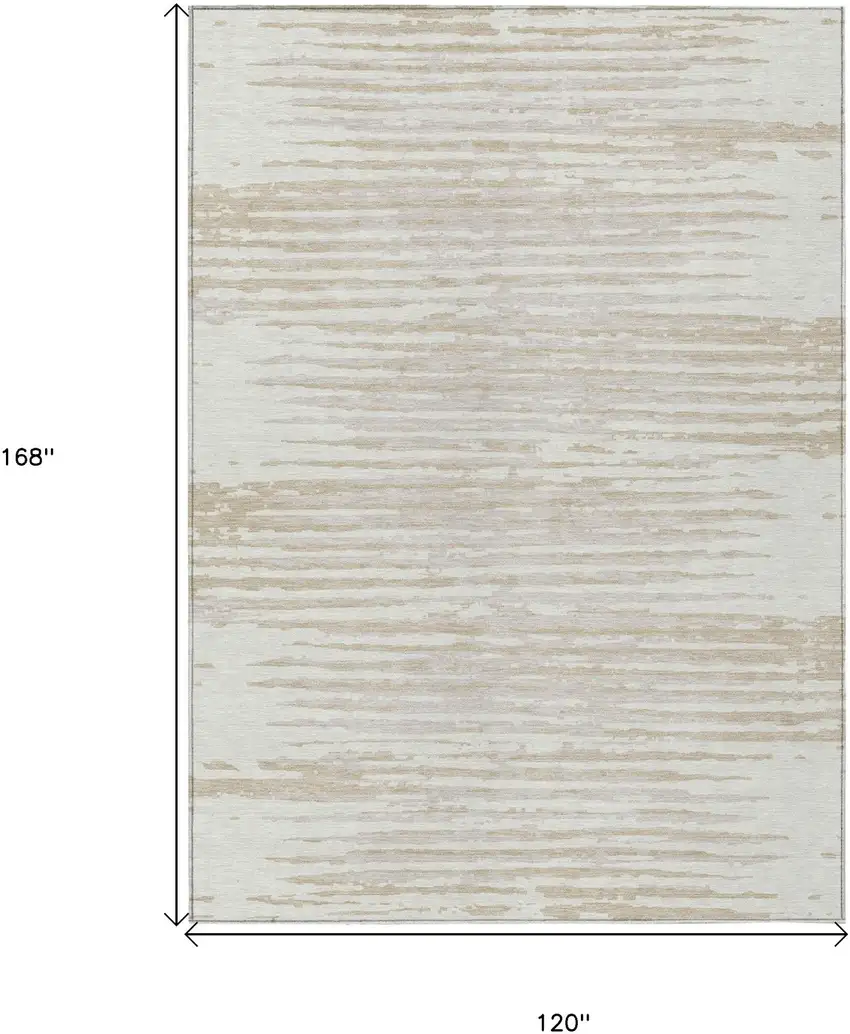 Ivory And Beige Striped Washable Indoor Outdoor Area Rug Photo 3