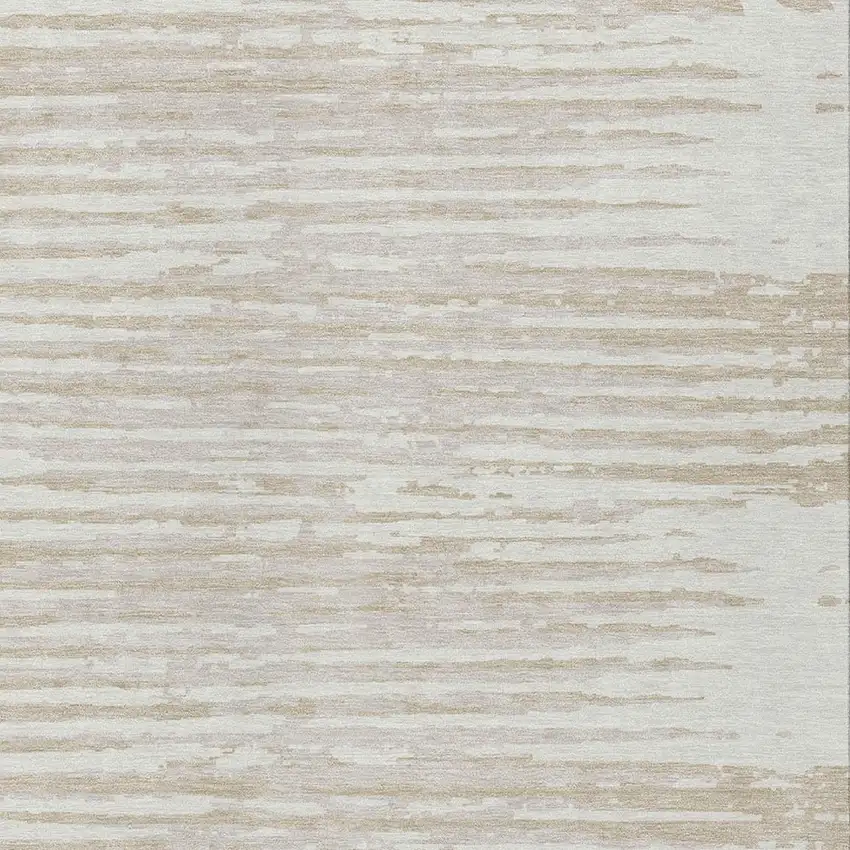 Ivory And Beige Striped Washable Indoor Outdoor Area Rug Photo 6