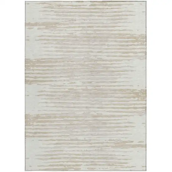 Ivory And Beige Striped Washable Indoor Outdoor Area Rug Photo 7