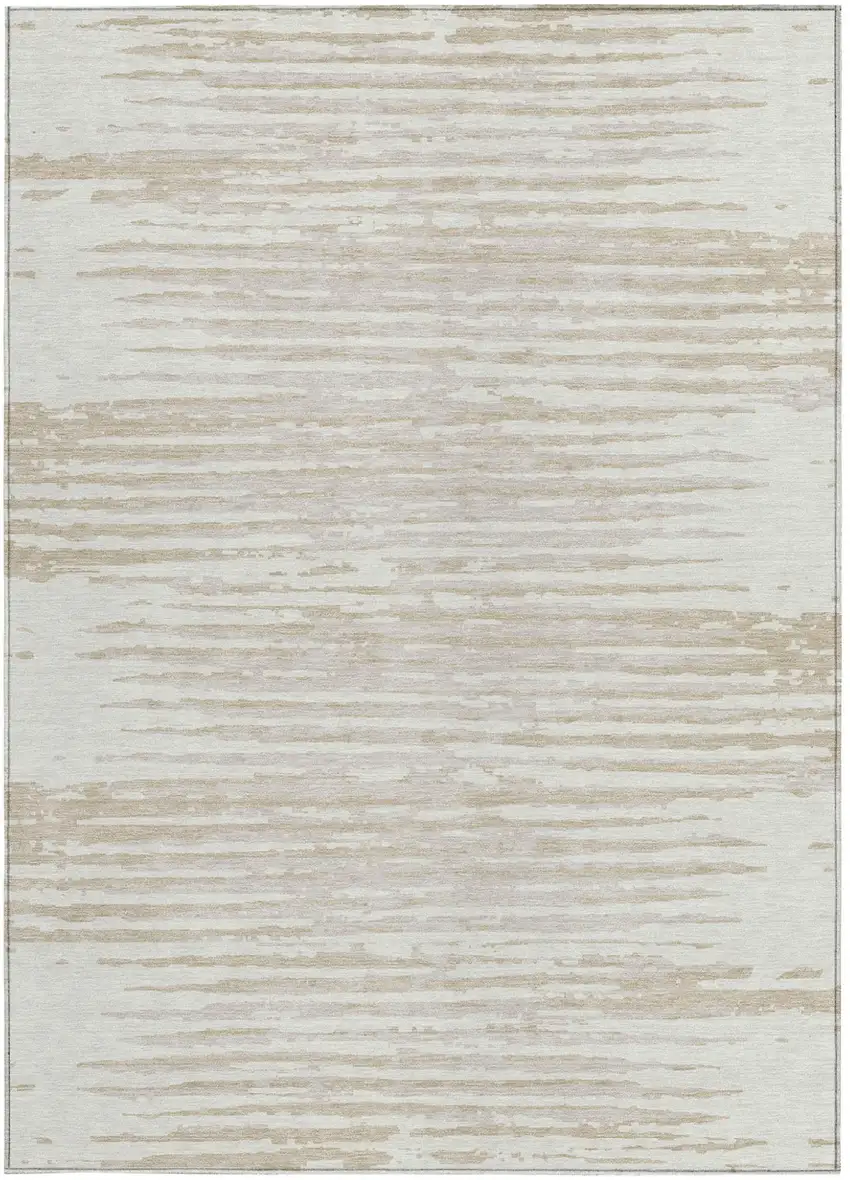 Ivory And Beige Striped Washable Indoor Outdoor Area Rug Photo 7