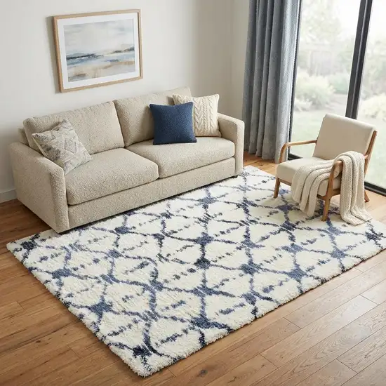 Ivory And Beige Trellis Shag Area Rug Photo 1