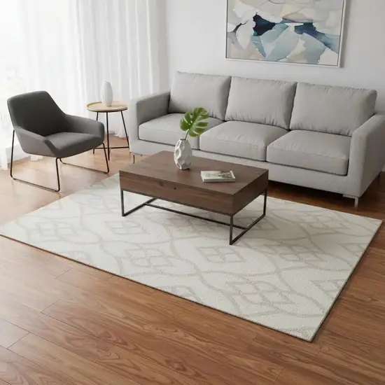 Ivory And Beige Trellis Washable Area Rug With UV Protection Photo 2