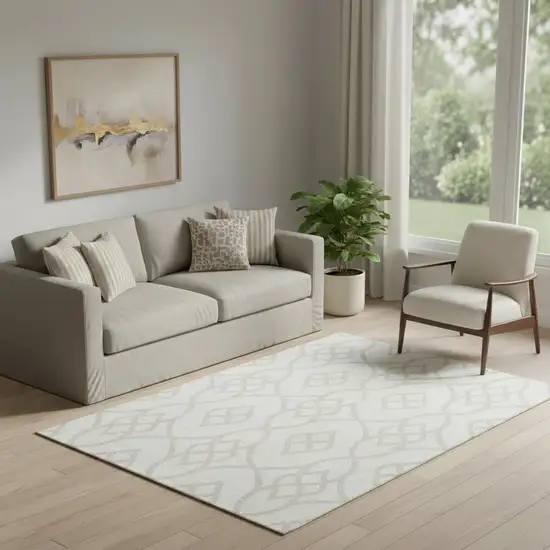 Ivory And Beige Trellis Washable Area Rug With UV Protection Photo 1