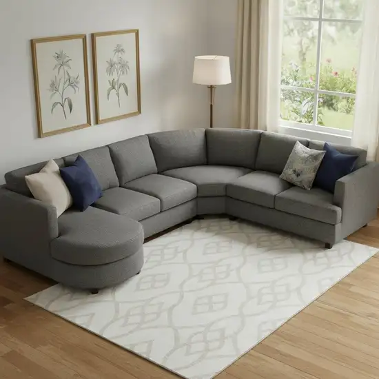 Ivory And Beige Trellis Washable Area Rug With UV Protection Photo 1