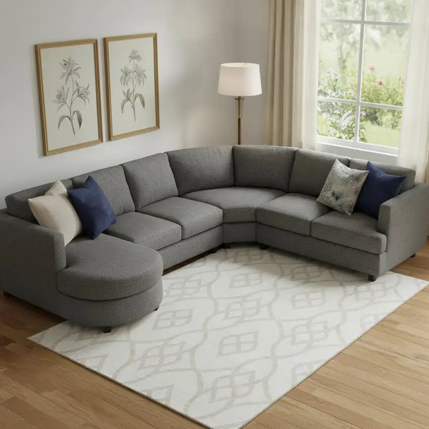 Ivory And Beige Trellis Washable Area Rug With UV Protection Photo 1