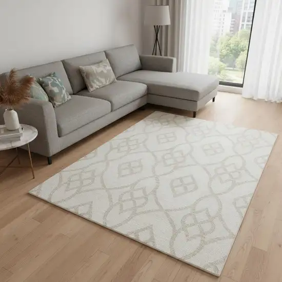 Ivory And Beige Trellis Washable Area Rug With UV Protection Photo 2