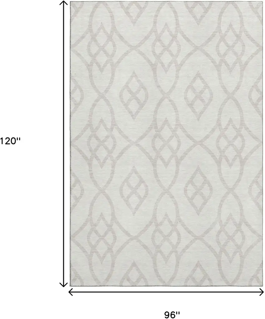 Ivory And Beige Trellis Washable Area Rug With UV Protection Photo 8