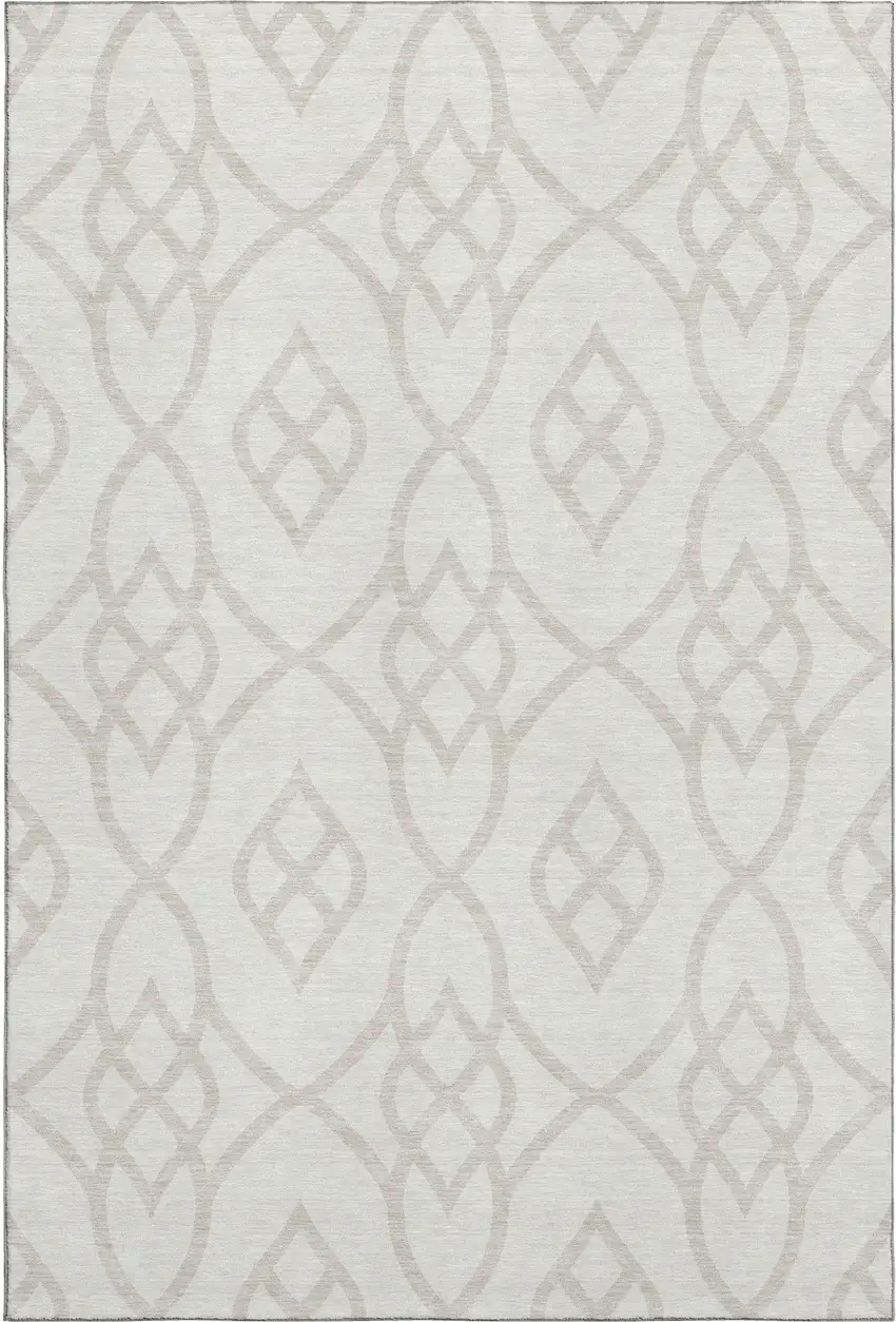 Ivory And Beige Trellis Washable Area Rug With UV Protection Photo 1