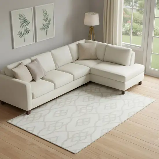 Ivory And Beige Trellis Washable Area Rug With UV Protection Photo 1