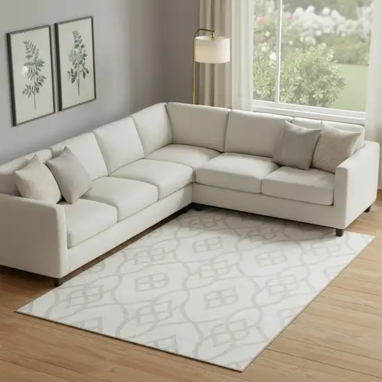 Ivory And Beige Trellis Washable Area Rug With UV Protection Photo 1