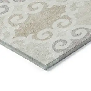 Photo of Ivory And Beige Trellis Washable Indoor Outdoor Area Rug