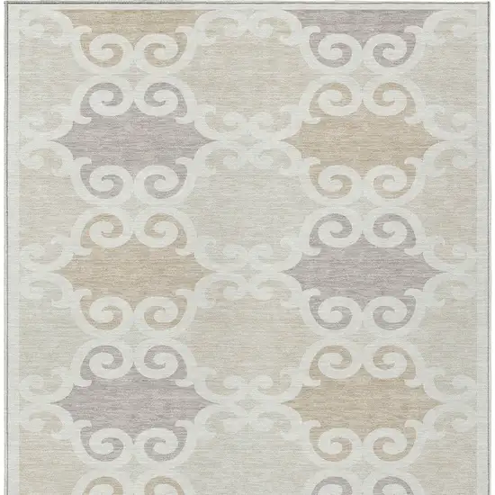 Ivory And Beige Trellis Washable Indoor Outdoor Area Rug Photo 6