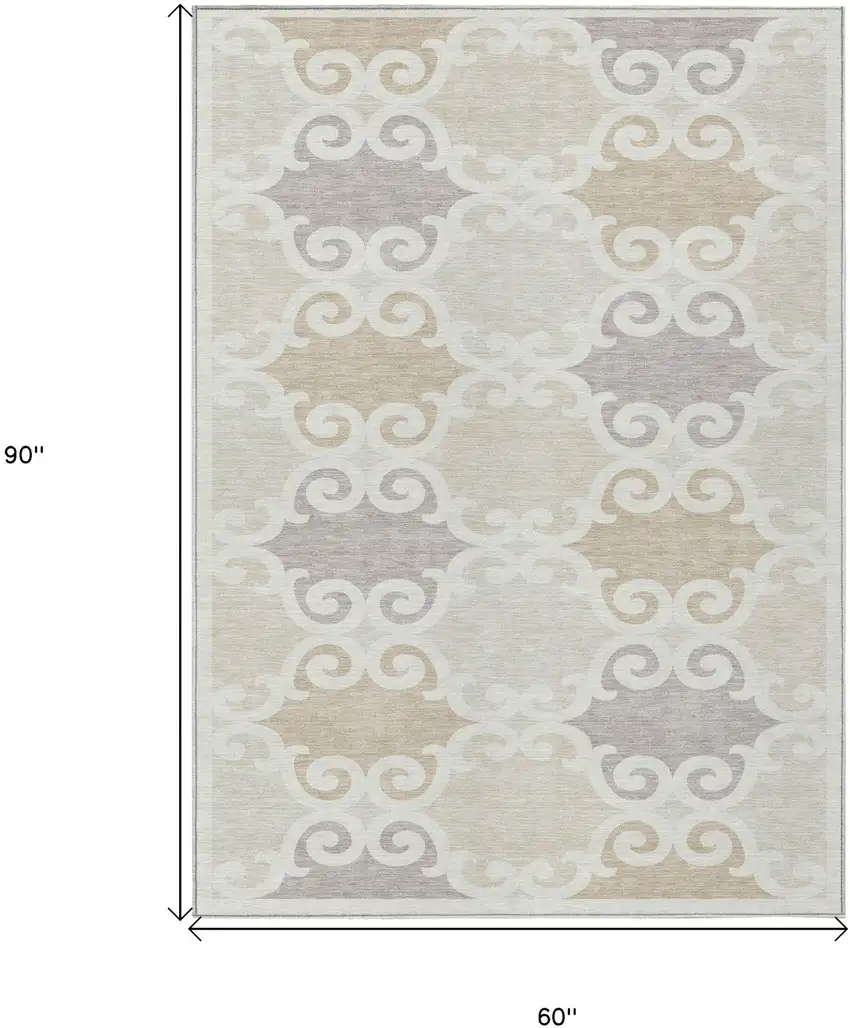 Ivory And Beige Trellis Washable Indoor Outdoor Area Rug Photo 3