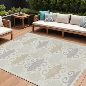 Photo of Ivory And Beige Trellis Washable Indoor Outdoor Area Rug