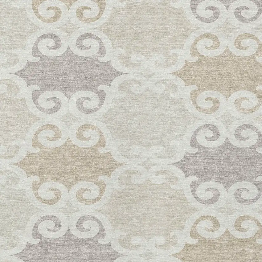 Ivory And Beige Trellis Washable Indoor Outdoor Area Rug Photo 6
