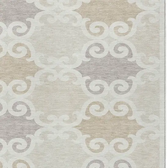 Ivory And Beige Trellis Washable Indoor Outdoor Area Rug Photo 6