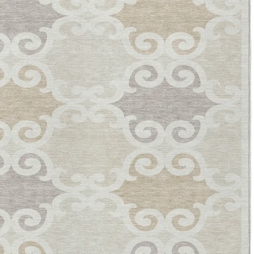 Ivory And Beige Trellis Washable Indoor Outdoor Area Rug Photo 6