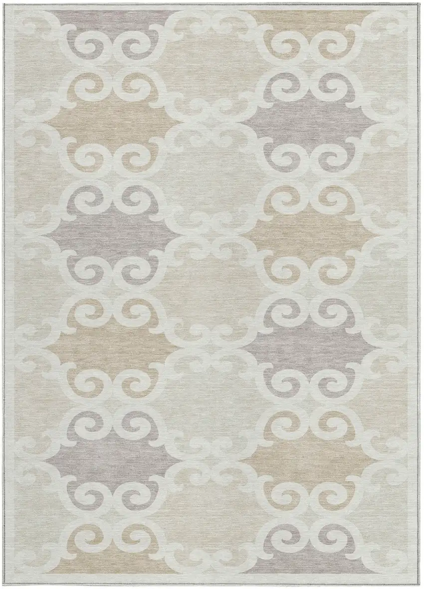 Ivory And Beige Trellis Washable Indoor Outdoor Area Rug Photo 7