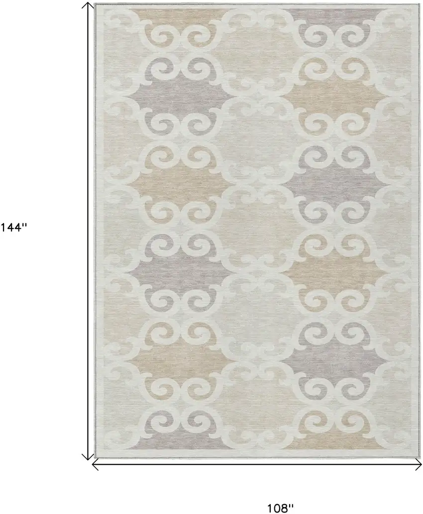 Ivory And Beige Trellis Washable Indoor Outdoor Area Rug Photo 3