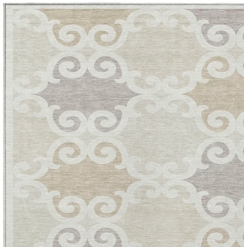 Ivory And Beige Trellis Washable Indoor Outdoor Area Rug Photo 6