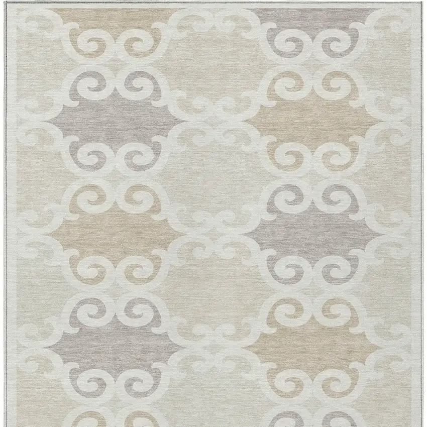 Ivory And Beige Trellis Washable Indoor Outdoor Area Rug Photo 7