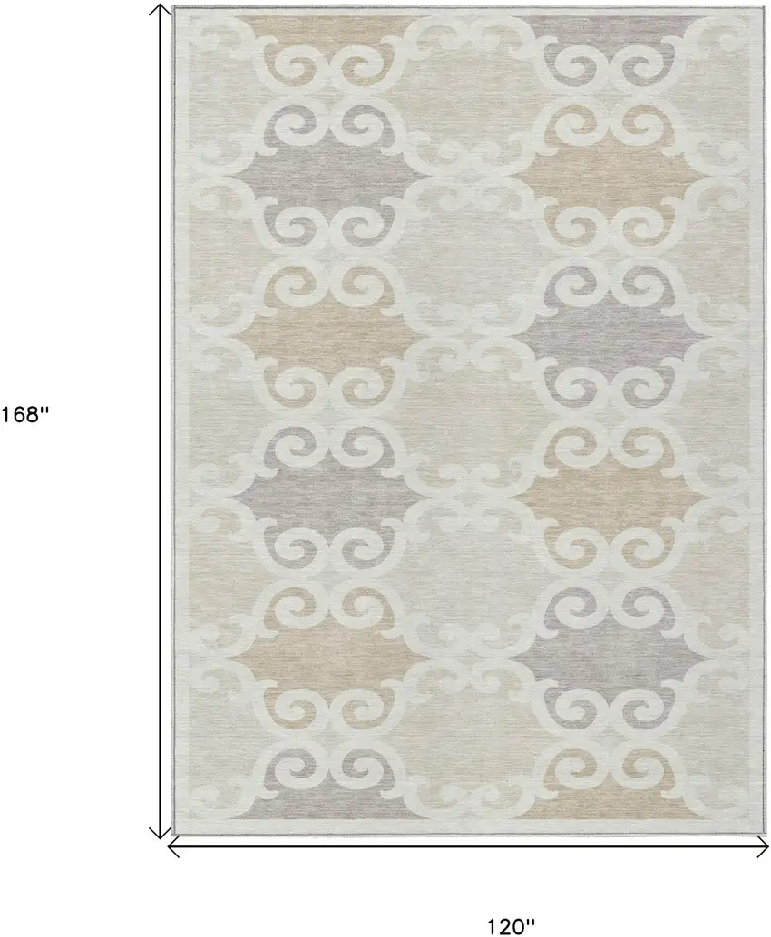 Ivory And Beige Trellis Washable Indoor Outdoor Area Rug Photo 3