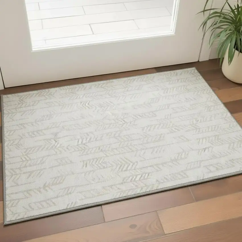 Ivory And Beige Tribal Washable Area Rug With UV Protection Photo 2
