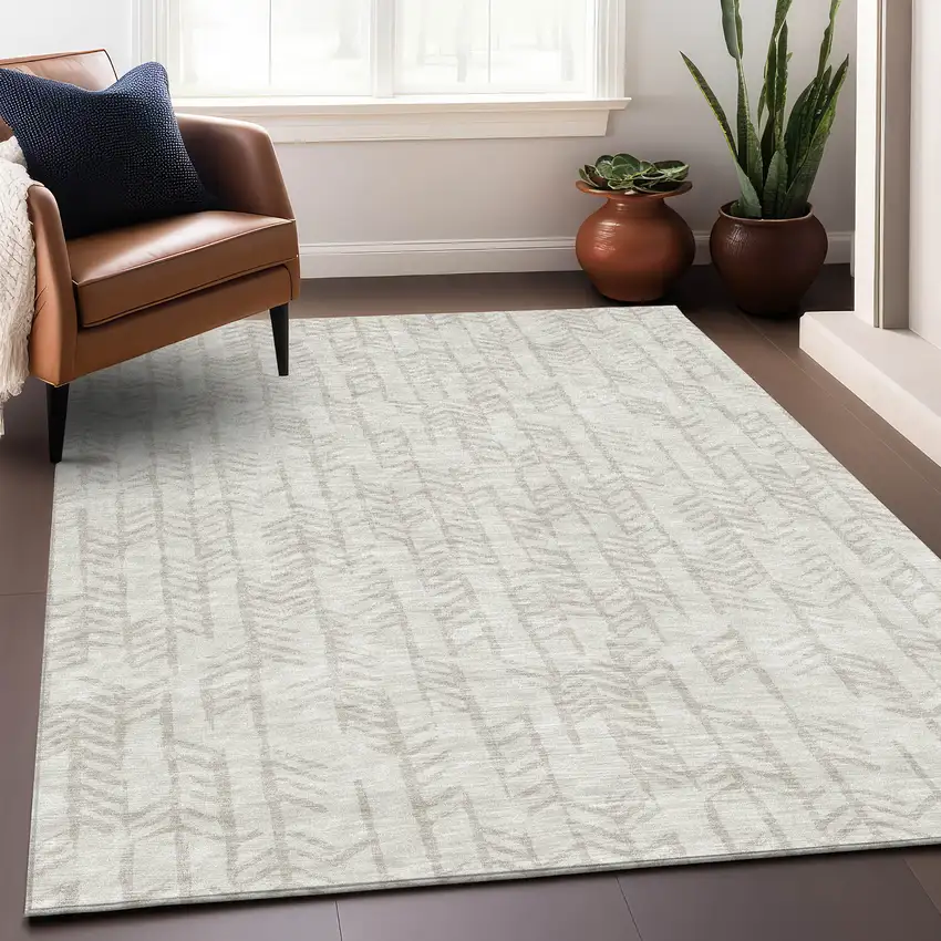 Ivory And Beige Tribal Washable Area Rug With UV Protection Photo 5